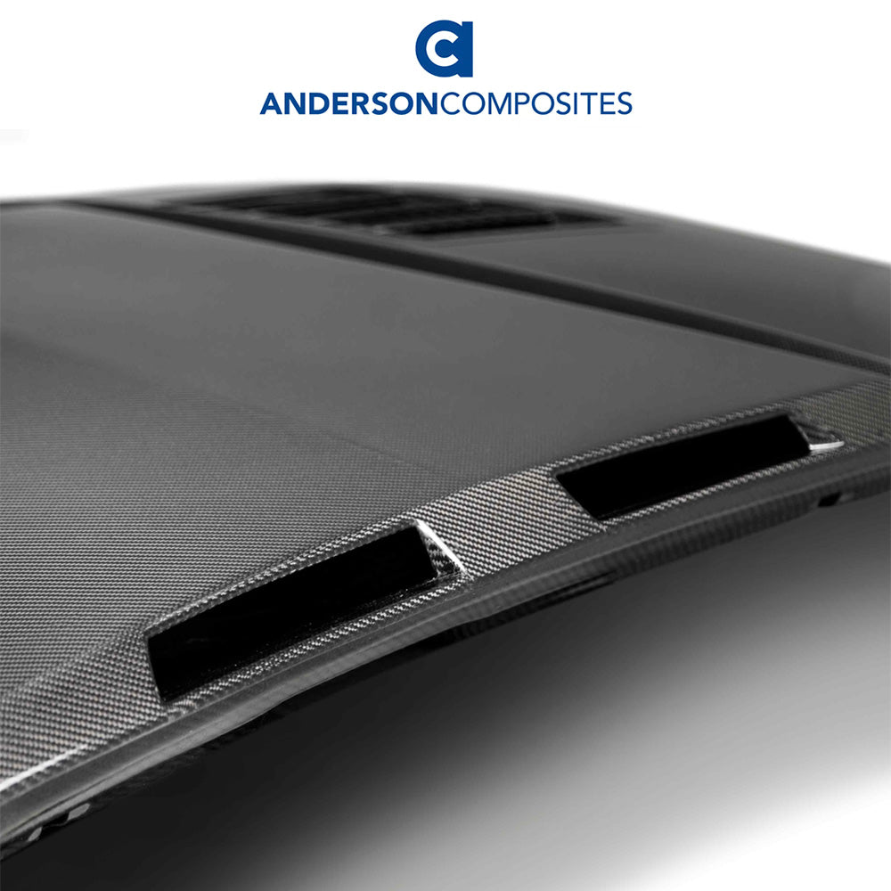 2018-2023年式フォード マスタング用 アンダーソン コンポジッツ ABタイプ カーボンファイバー製ラムエア両面ボンネット Anderson Composites Type-AB Ram Air Double Sided Carbon Fiber Hood For 2018-2023 Ford Mustang (消費税、送料込み)
