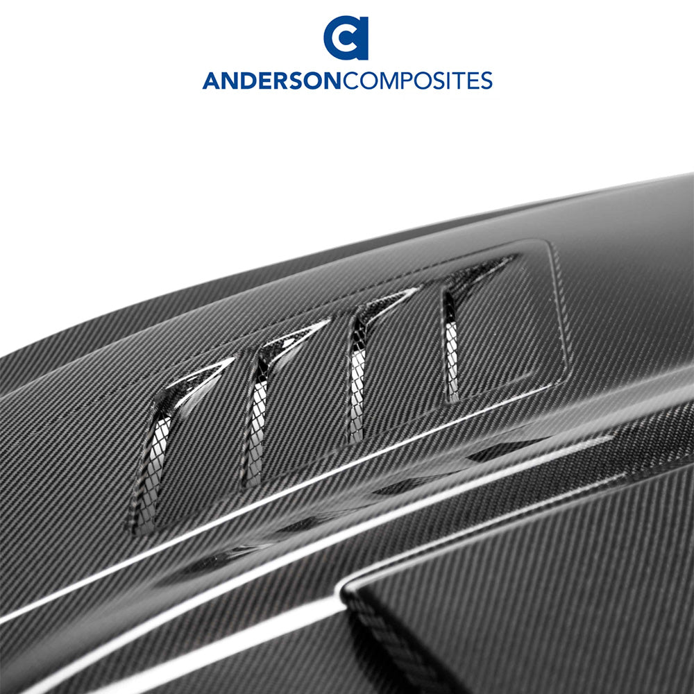 2018-2023年式フォード マスタング用 アンダーソン コンポジッツ ABタイプ カーボンファイバー製ラムエア両面ボンネット Anderson Composites Type-AB Ram Air Double Sided Carbon Fiber Hood For 2018-2023 Ford Mustang (消費税、送料込み)