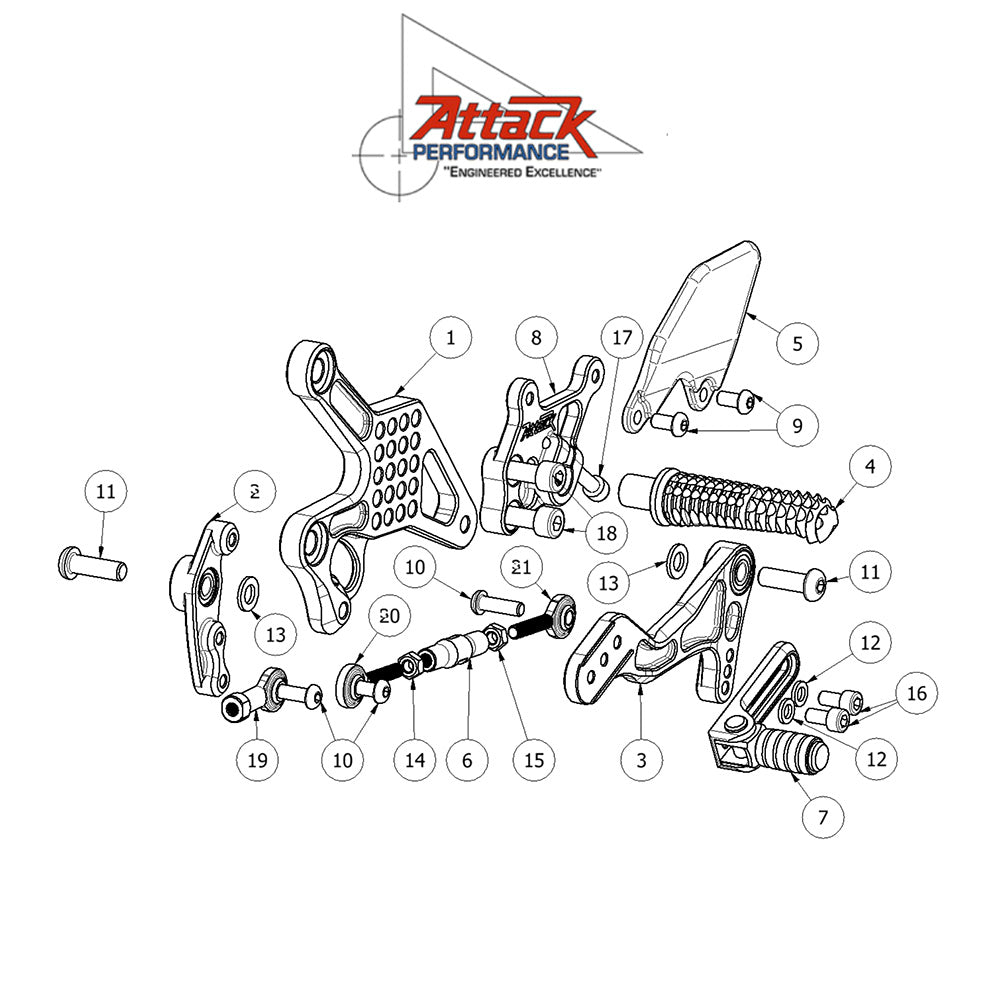 2016-2025年式 カワサキ Ninja ZX-10R用 アタックパフォーマンス製リアセット(ブラック) Attack Performance REAR SET KIT, ZX10R, 16- , BLACK (消費税、送料込み)