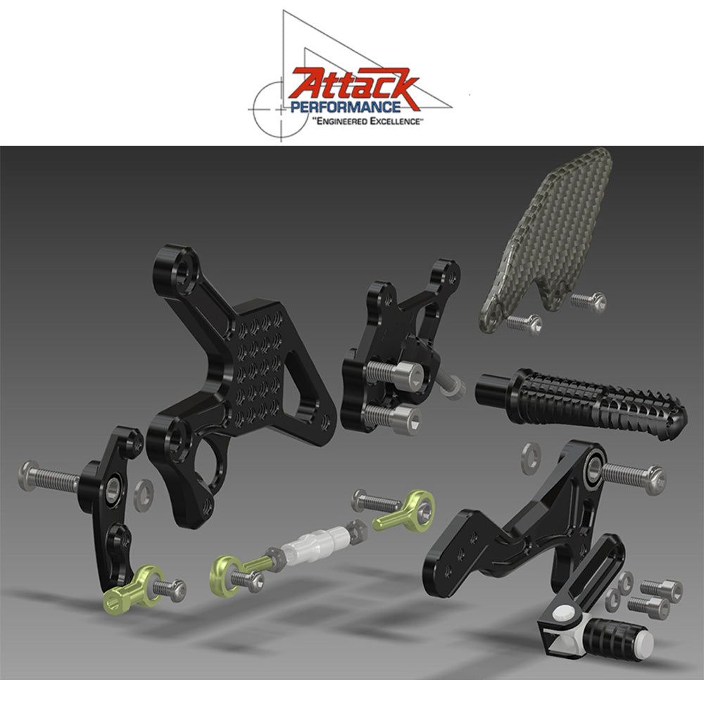 2016-2025年式 カワサキ Ninja ZX-10R用 アタックパフォーマンス製リアセット(エアロハード) Attack Performance REAR SET KIT, ZX10R, 16- , AERO HARD (消費税、送料込み)