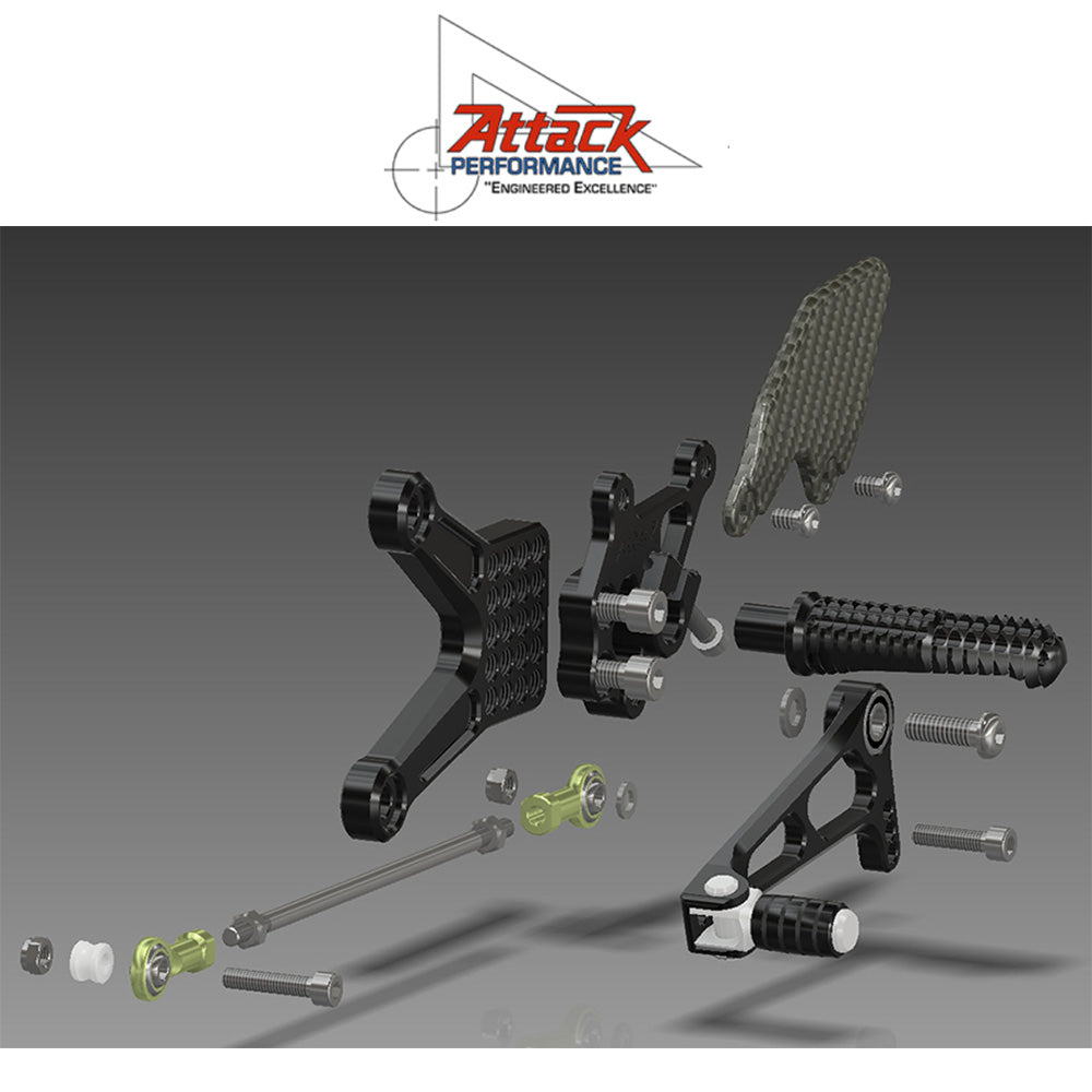 2013-2025年式 カワサキ Ninja ZX-6R用 アタックパフォーマンス製リアセット(ブラック) Attack Performance REAR SET KIT, ZX6R 05- , ZX6R-636 13- , AERO HARD (消費税、送料込み)