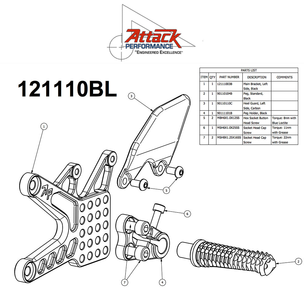 2015-2025年式 ヤマハ YZF-R1用 アタックパフォーマンス製リアセット(ブラック) Attack Performance REARSET KIT WITH SHIFT LEVER, YZF R1 15- , BLACK (消費税、送料込み) SKU 121110B