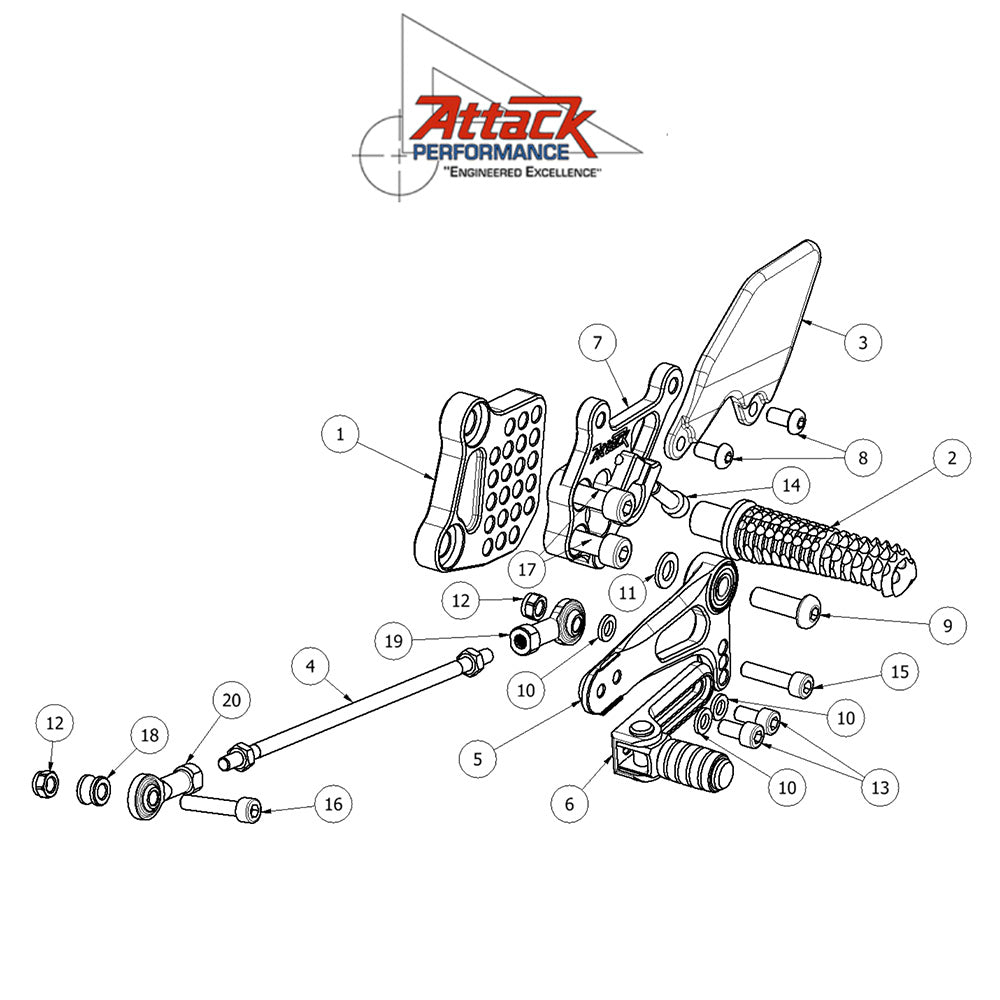 2013-2017年式カワサキ Ninja 300用 アタックパフォーマンス製リアセット(ブラック) Attack Performance REAR SET KIT, NINJA 250-300, BLACK (消費税、送料込み)