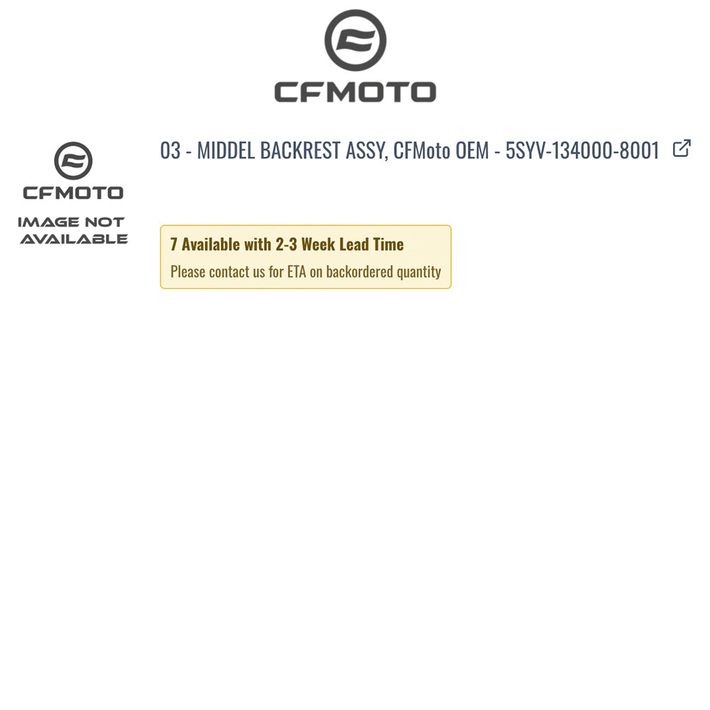 CFMoto 純正パーツ - 5SYV-134000-8001 (ミドルバックレスト・アセンブリ) x 2個 (消費税、送料込み)