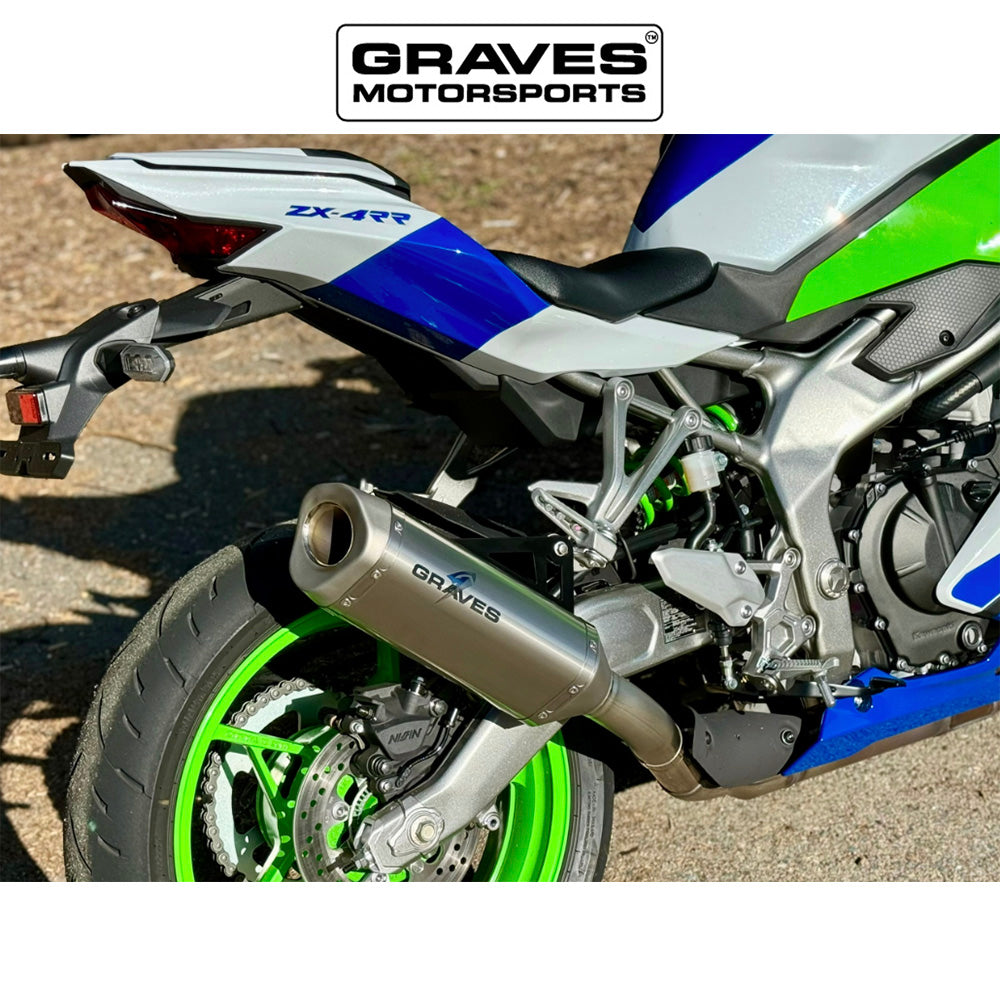 カワサキ Ninja ZX-4RR用 グレイブス モータースポーツ製キャットバック スリップオン チタンエキゾースト Kawasaki ZX-4RR ZX-4R Cat-Back Slip-On Titanium Exhaust (消費税、送料込み)