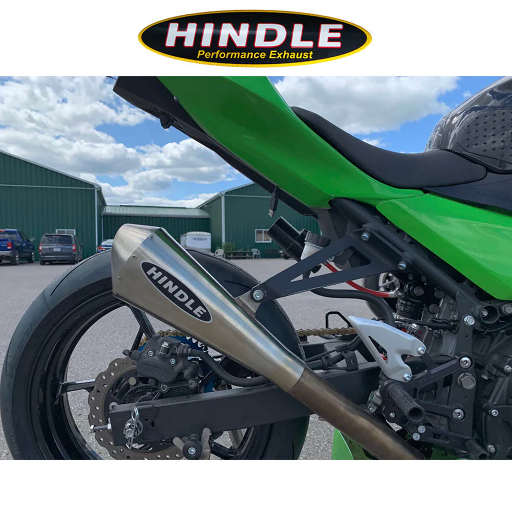 2018-2023年式 カワサキ Ninja400用 ヒンドル製 エボリューション メガホン フルシステム(ステンレスマフラー、ステンレスキャップ付き) 2018-23 Kawasaki Ninja400, Ninja 500 Hindle Evolution Megaphone Full System Kawasaki (消費税、送料込み)