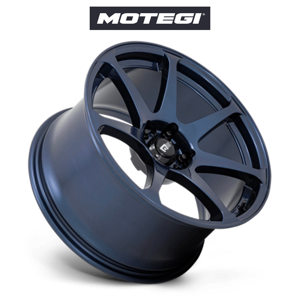 テスラ モデル3 (TESLA Model 3)用 モテギ バトル 18x9.5J ミッドナイトブルー ホイール4本セット Motegi Battle MR154 18X9.5 5X4.5 MN-BLUE 38MM (送料無料)