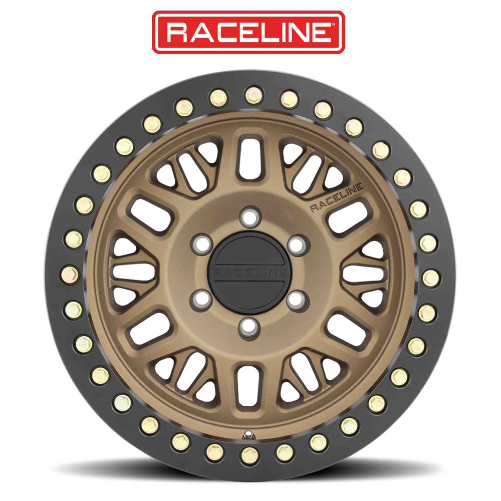 クライスラー・ジープジープ・ラングラーアンリミテッド用 レースライン RT951BZ Ryno Cast ビードロック - テクスチャードブロンズ、ブラックビードロックリング付きホイール4本セット RT951BZ Ryno Cast Beadlock - Textured Bronze w/ Black Beadlock Ring (送料無料)