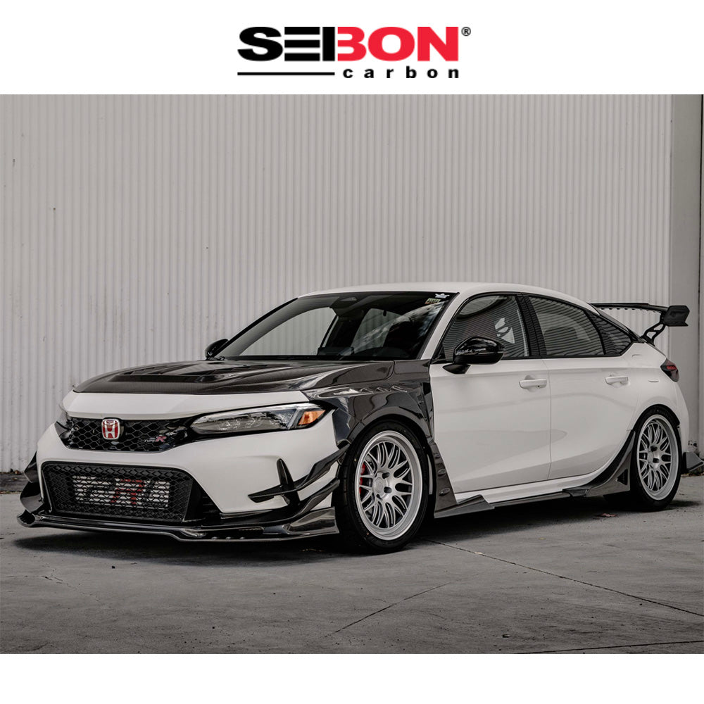 2023-2025年式 ホンダ シビック タイプR用 セイボンカーボン MBスタイルカーボンファイバーフロントサイドスカートエクステンション MB-Style Carbon Fiber Front Side Skirt Extensions For 2023-2025 Honda Civic Type R (送料無料)