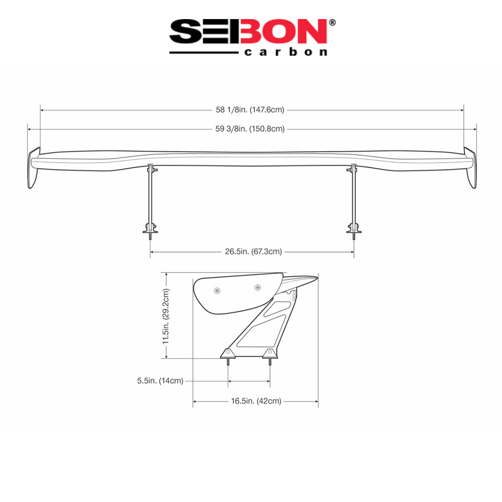2021-2025年式BMW M3セダン用 セイボンカーボン カーボンファイバーGTウィング 幅150.8cm Seibon Carbon Universal Carbon Fiber GT Wing, 59.375-Inch Wide For 2021-2025 BMW M3 Sedan (消費税、送料込み)