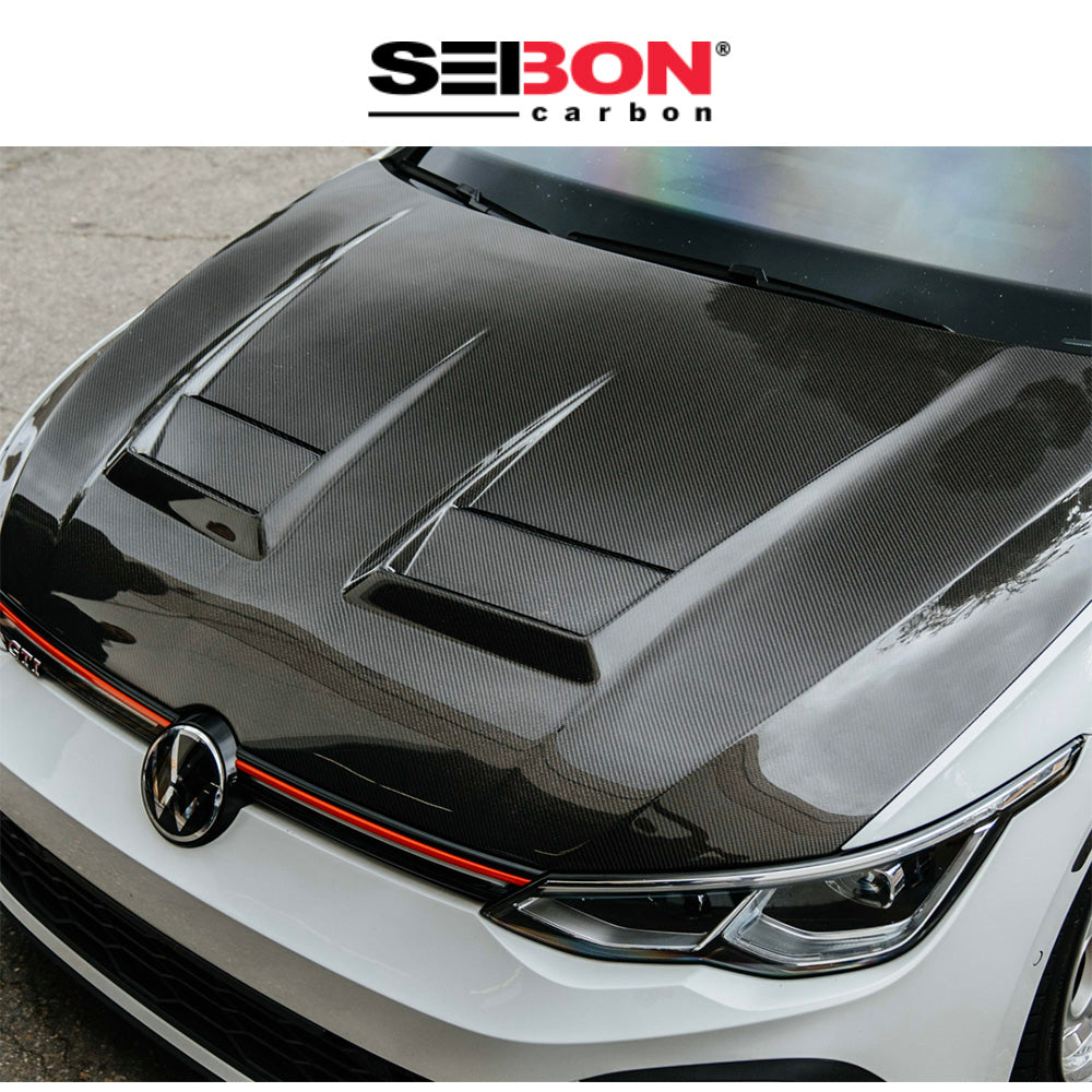 2022-2024年式 フォルクスワーゲン ゴルフR用 セイボンカーボン DVスタイル カーボンファイバー製ボンネット Seibon Carbon DV-Style Carbon Fiber Hood For 2022 VW Golf MK8 (消費税、送料込み)