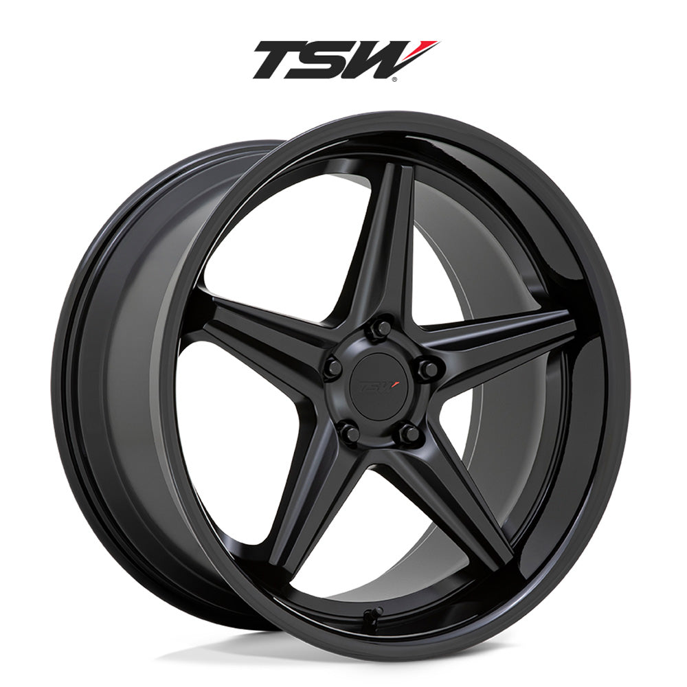 BMW X5用 TSW ローンチ 19x8.5J マットブラックグロスブラックリップ ホイール4本セット TSW Launch TWLCH 19X8.5 5X112 M-BLK G-BLK-LP 32MM (送料無料)