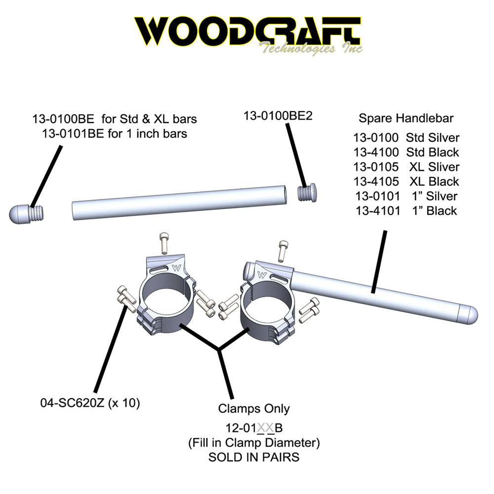 2004-2025年式 カワサキ Ninja ZX-10R用 ウッドクラフト製 50mm クランプ付きクリップオン(ブラック) Woodcraft Clip ons for Kawasaki Ninja ZX-6R / Ninja ZX-10R / Ninja ZX-10RR 50mm Clamp (消費税、送料込み)