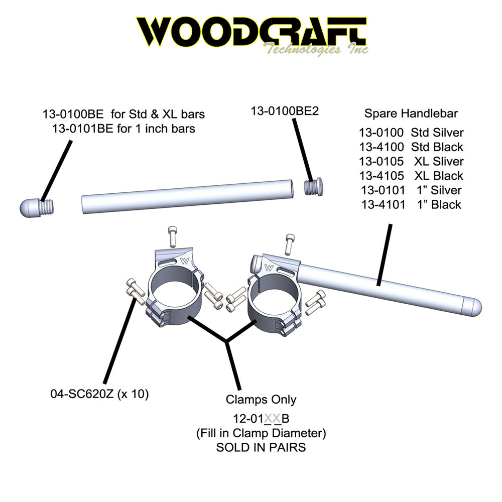 2009-2025年式 アプリリア RSV4用ウッドクラフト製 51mmクランプ用クリップオン(シルバー) Woodcraft Clip ons for Aprilia RSV1000, Mille, RSV4 51mm Clamp (消費税、送料込み)