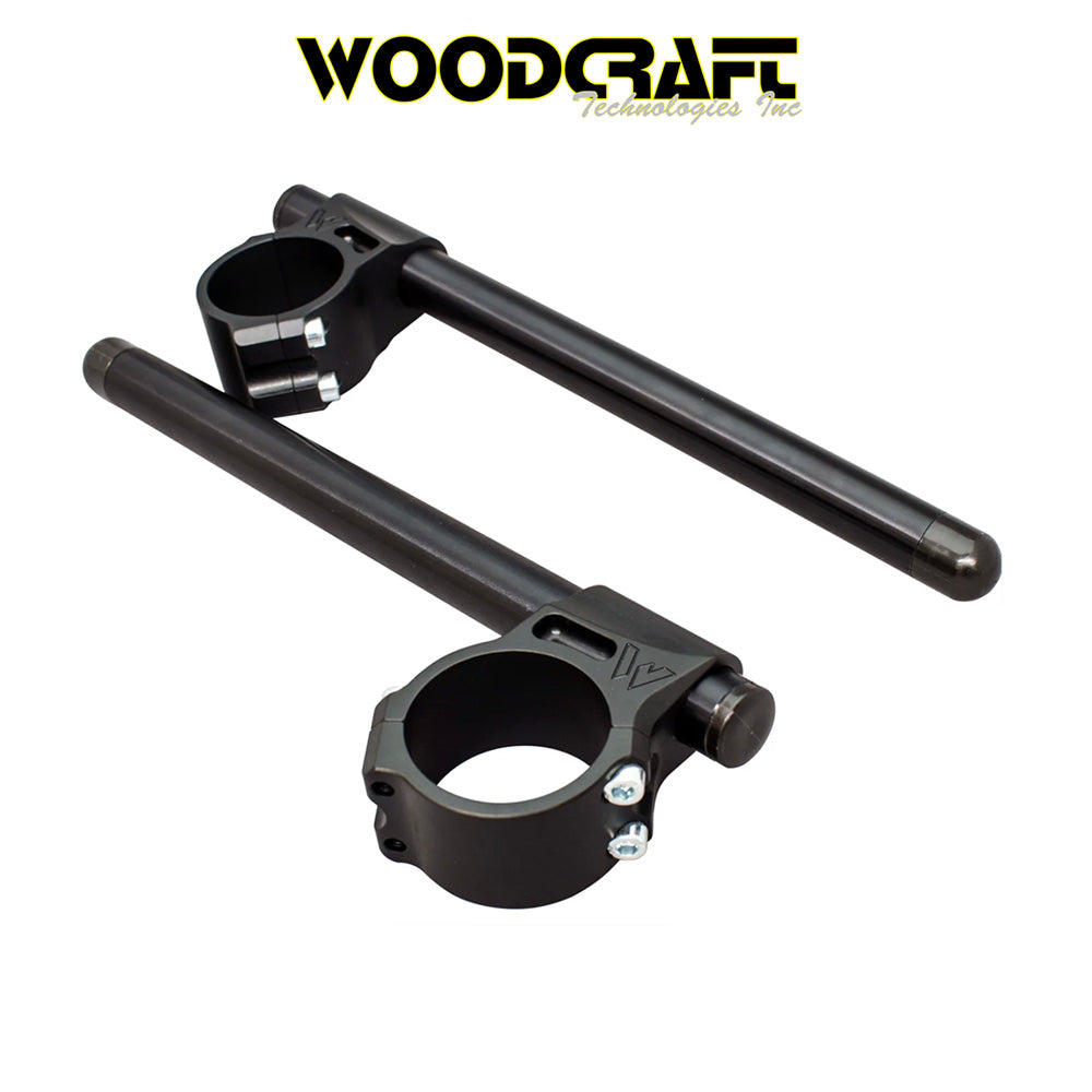 2009-2025年式 アプリリア RSV4用ウッドクラフト製 51mmクランプ用クリップオン(ブラック) Woodcraft Clip ons for Aprilia RSV1000, Mille, RSV4 51mm Clamp (消費税、送料込み)