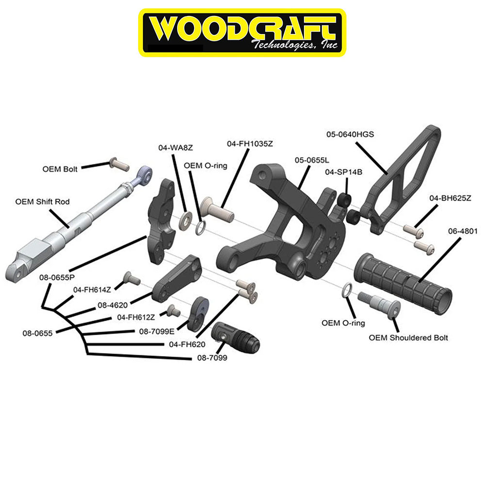 2021年から2024年式モデル ドゥカティ パニガーレ V4用 ウッドクラフト製 リアセットキット Woodcraft 05-0656B Ducati Panigale 2021-24 V4 Rearset Kit (消費税、送料込み)