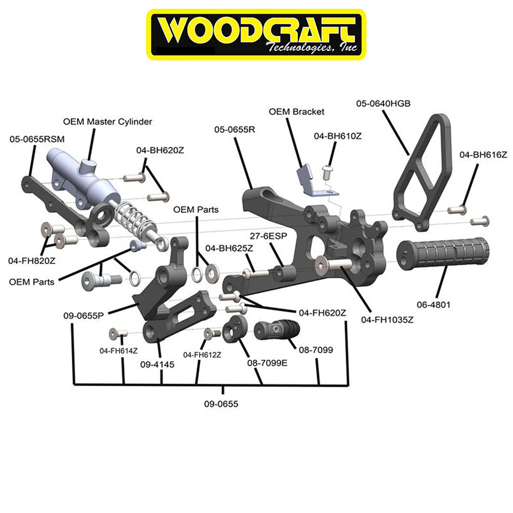 2021年から2024年式モデル ドゥカティ パニガーレ V4用 ウッドクラフト製 リアセットキット Woodcraft 05-0656B Ducati Panigale 2021-24 V4 Rearset Kit (消費税、送料込み)