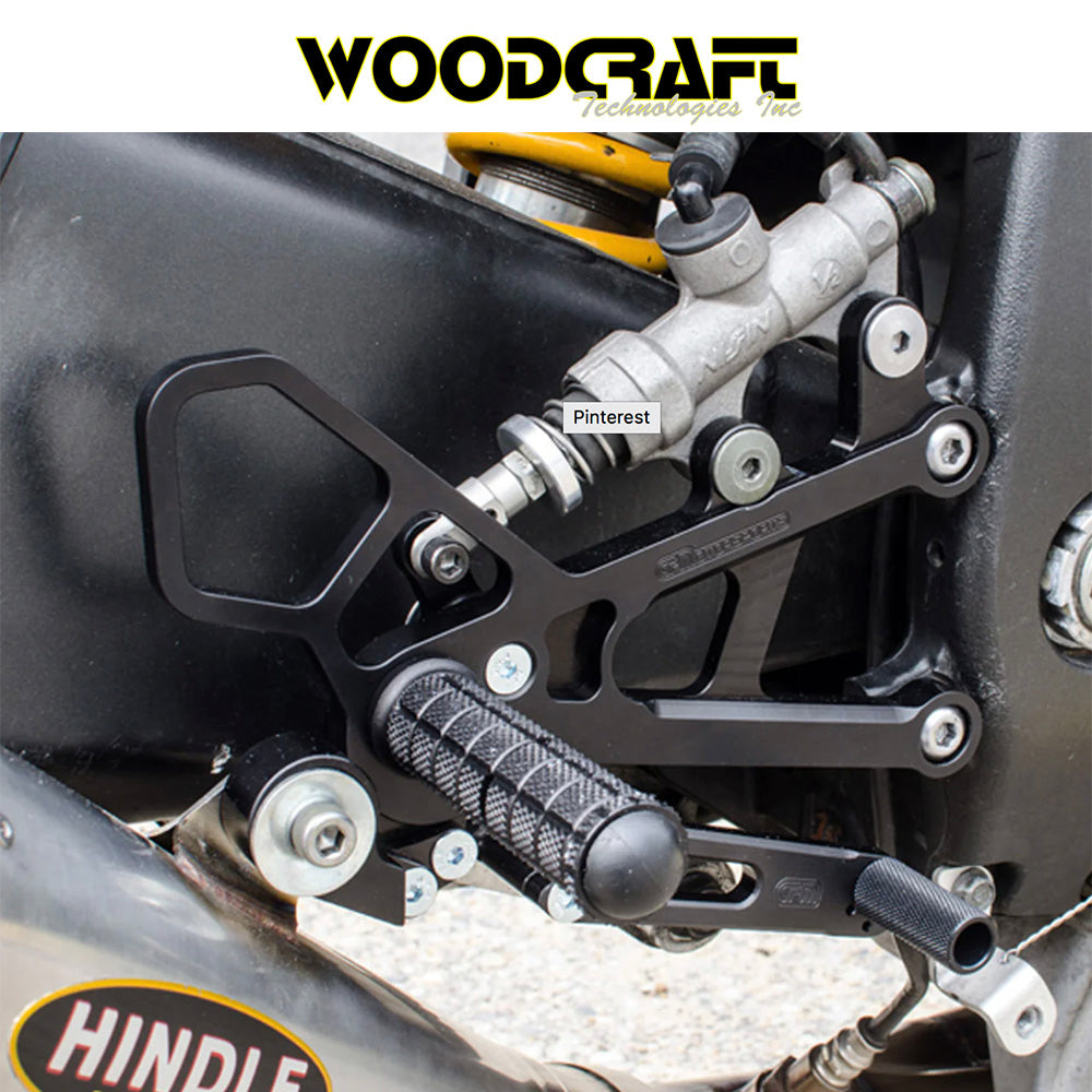 2006-2025年式 ヤマハYZF-R6用 ウッドクラフト製リアセット - スタンダードシフト専用(専用のブレーキスイッチ付き) Woodcraft 05-0456B Yamaha R6 Rearset - STD Shift (消費税、送料込み)