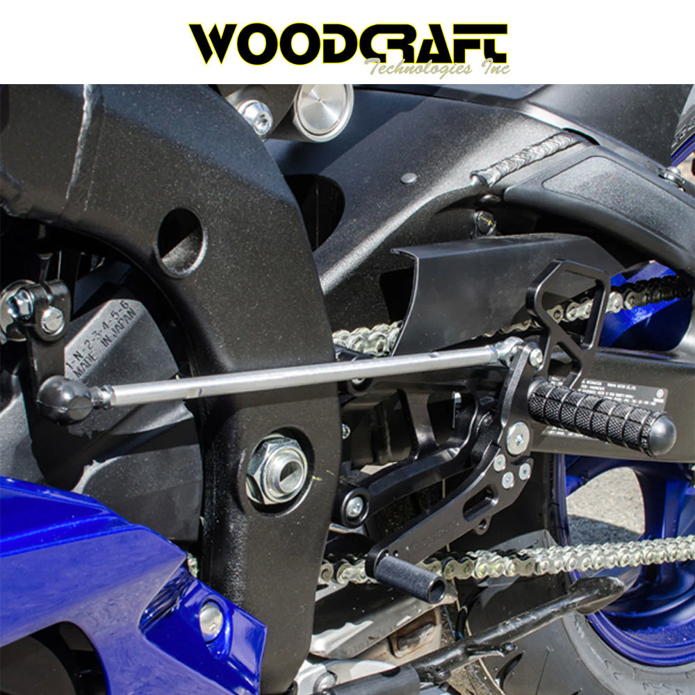 2006-2025年式 ヤマハYZF-R6用 ウッドクラフト製リアセット - スタンダードシフト専用(専用のブレーキスイッチ付き) Woodcraft 05-0456B Yamaha R6 Rearset - STD Shift (消費税、送料込み)