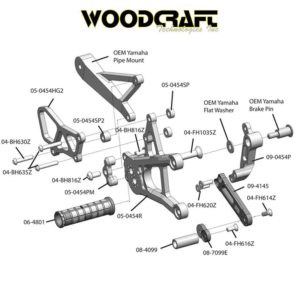 2015-2025年式 ヤマハ YZF-R1用 ウッドクラフト製 リアセット(専用ブレーキスイッチ付き) Woodcraft 05-0454B Yamaha R1 Complete Rearset (消費税、送料込み)