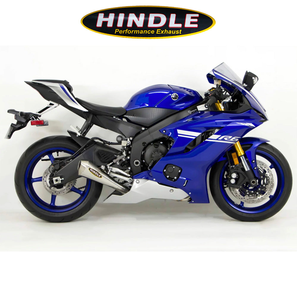 2006-2025年式 ヤマハYZF-R6用 ヒンドル製エボリューション メガフォン スリップオンシステム(ステンレス製マフラー、ステンレスキャップ付き) Hindle Evolution Megaphone Slip-on System Yamaha R6 2006-20 (消費税、送料込み)