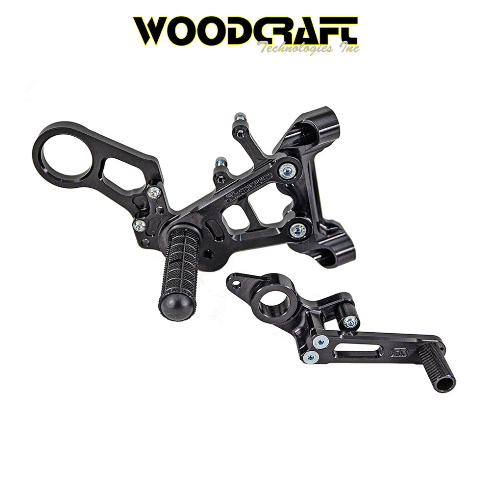 2019-2025年式 BMW S1000RR用 ウッドクラフト製 ペダル付きリアセット スタンダード/GPシフト Woodcraft 05-0757B BMW S1000RR Complete Rearset w/ Pedals - STD/GP Shift (消費税、送料込み)