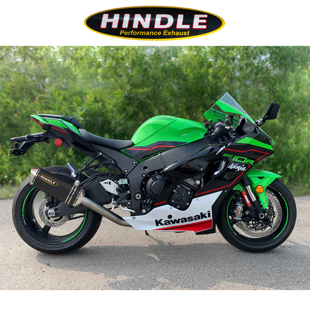 2021-2025年式 カワサキ Ninja ZX-10R用 ヒンドル製 エボリューション スリップオンシステム(ブラックセラミックマフラー、ステンレスキャップ付き) Hindle Evolution Full System Kawasaki ZX10 2021-22 (消費税、送料込み)