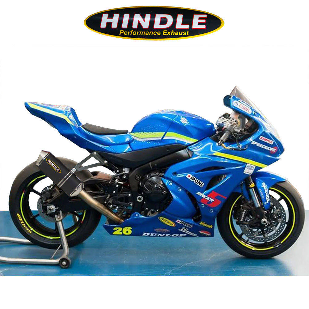 2017-2025年式 スズキ GSX-R1000R用 ヒンドル製 エボリューション フルシステム(ブラックセラミックマフラー、ステンレスキャップ付き) Hindle Evolution Full System Suzuki GSXR1000 2017-21 (消費税、送料込み)