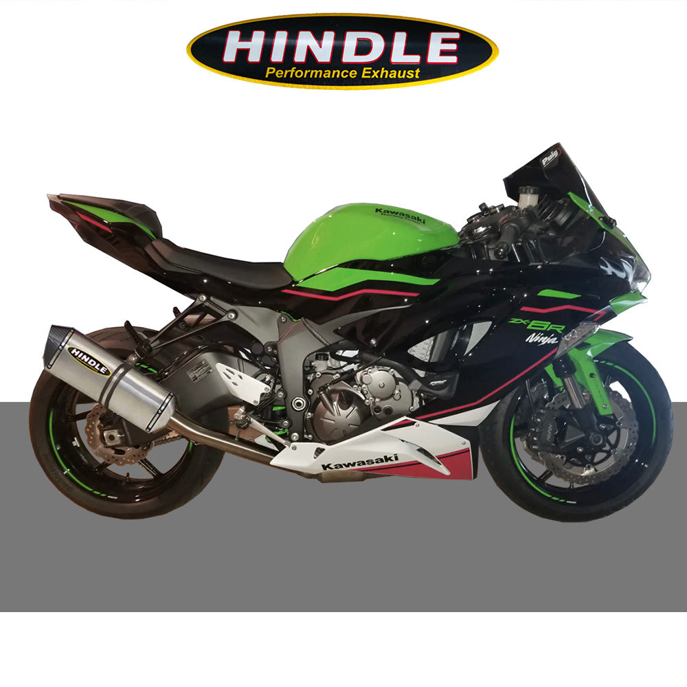 2009-2025年式 カワサキ Ninja ZX-6R用 ヒンドル製 エボリューション スリップオンシステム(チタン製マフラー、カーボンキャップ付き) Hindle 76-0149 Kawasaki ZX6R/636 EVOLUTION SLIP-ON SYSTEM (消費税、送料込み)