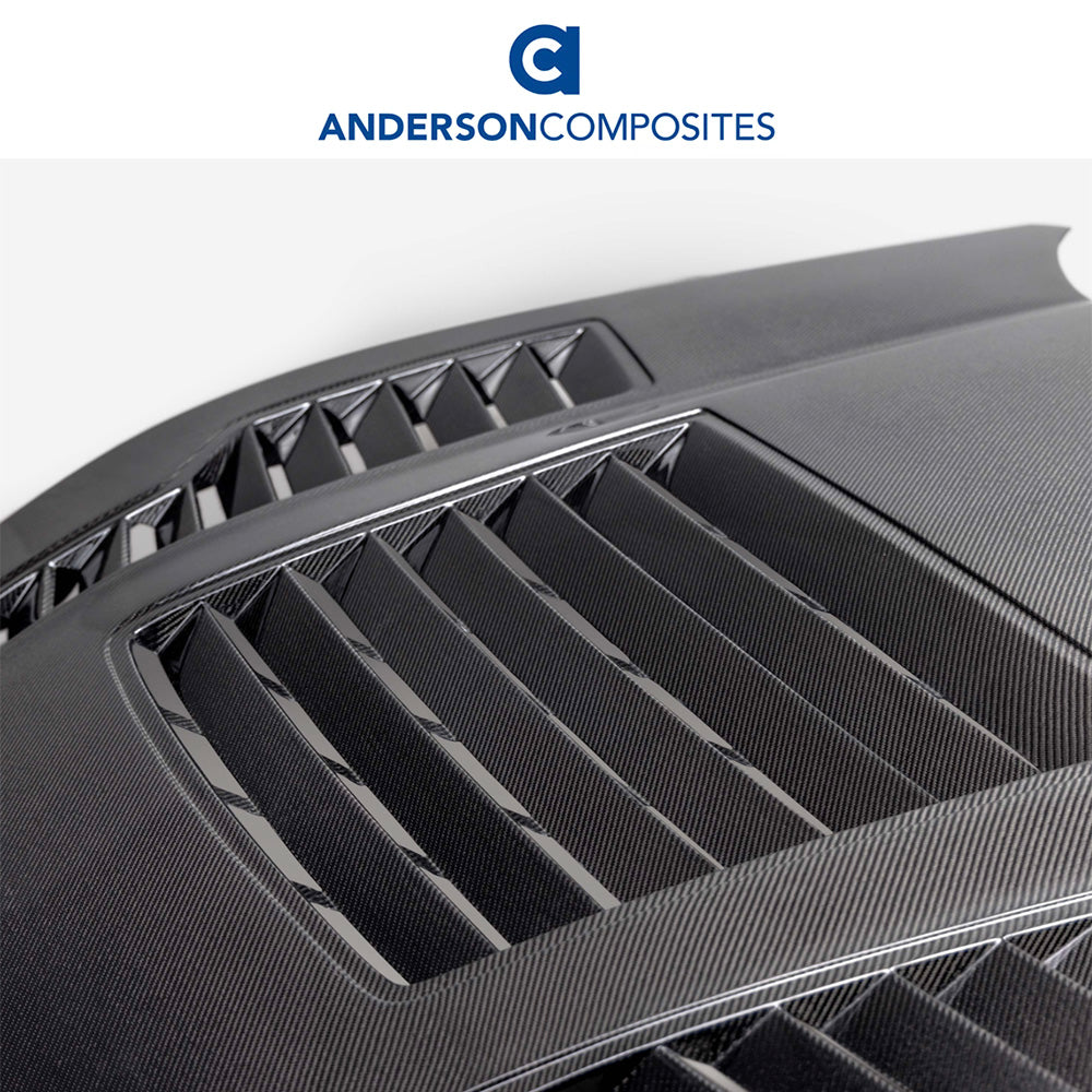 2024-2025年式フォード マスタング用 アンダーソン コンポジッツ GT4タイプ カーボンファイバー製両面ボンネット　Anderson Composites Type-GT4 Double-Sided Carbon Fiber Hood For 2024-2025 Ford Mustang (消費税、送料込み)