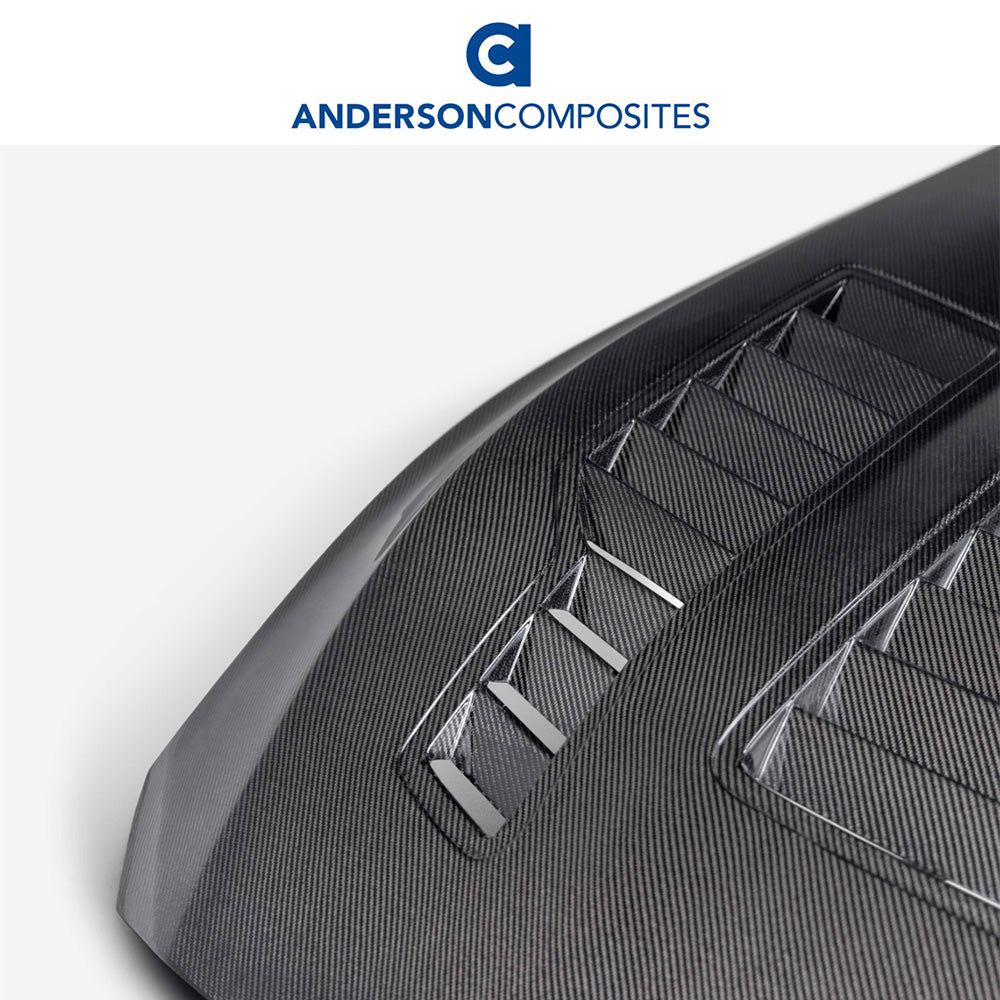 2024-2025年式フォード マスタング用 アンダーソン コンポジッツ GT4タイプ カーボンファイバー製両面ボンネット　Anderson Composites Type-GT4 Double-Sided Carbon Fiber Hood For 2024-2025 Ford Mustang (消費税、送料込み)