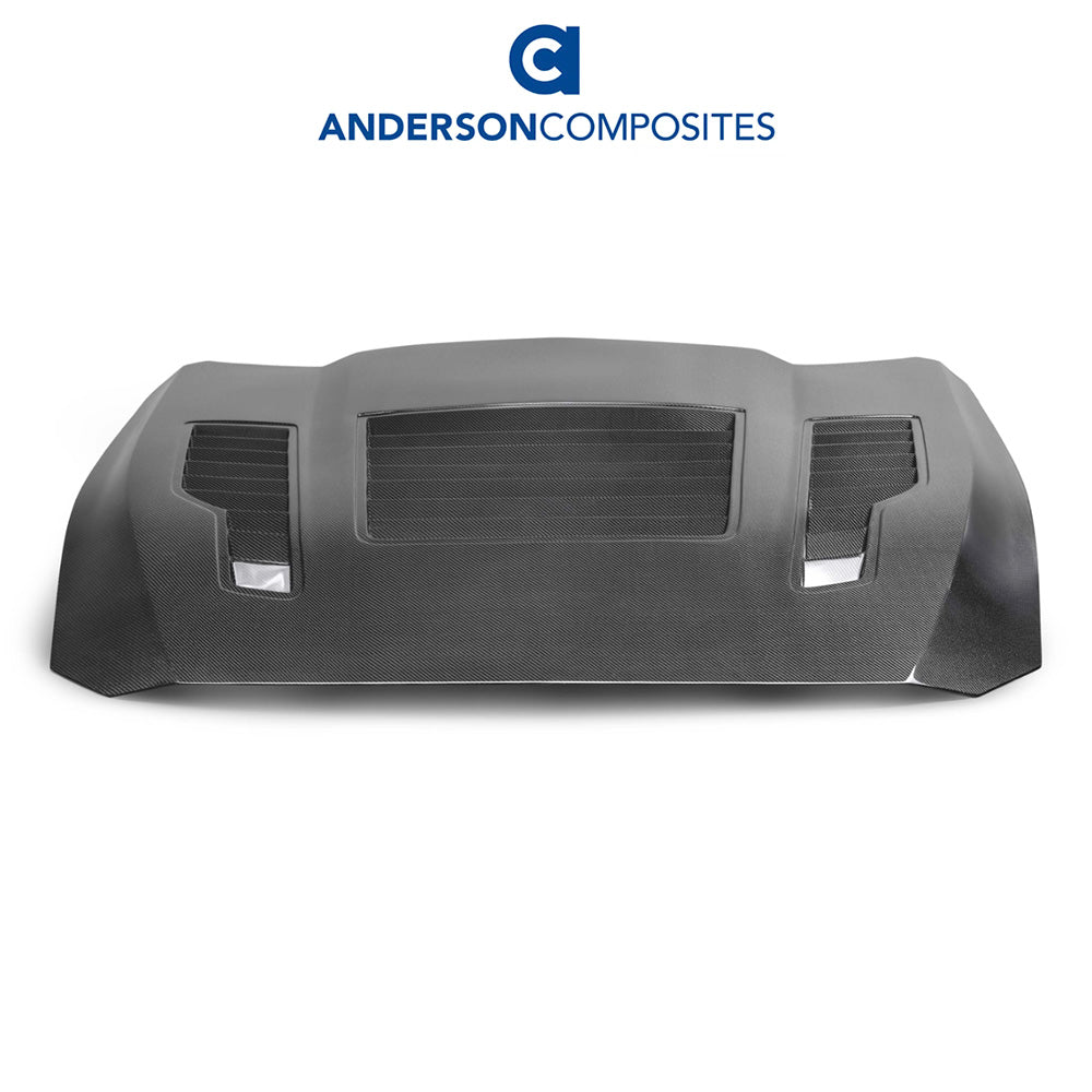 2024-2025年式フォード マスタング用 アンダーソン コンポジッツ GT4タイプ カーボンファイバー製両面ボンネット　Anderson Composites Type-GT4 Double-Sided Carbon Fiber Hood For 2024-2025 Ford Mustang (消費税、送料込み)