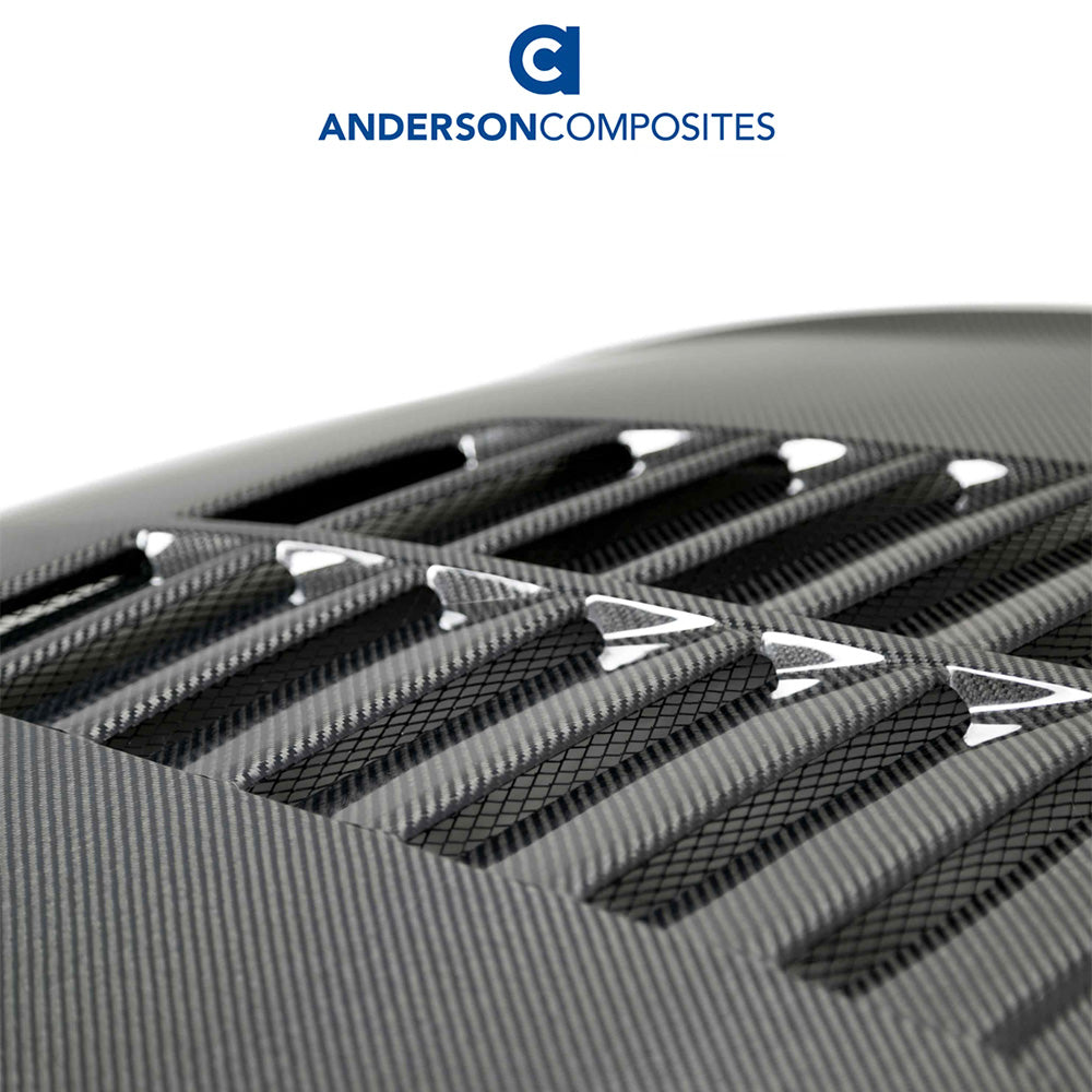 2018-2023年式フォード マスタング用 アンダーソン コンポジッツ GT５タイプ カーボンファイバー製両面ボンネット　Anderson Composites Type-GT5 Double Sided Carbon Fiber Hood For 2018-2023 Ford Mustang (消費税、送料込み)