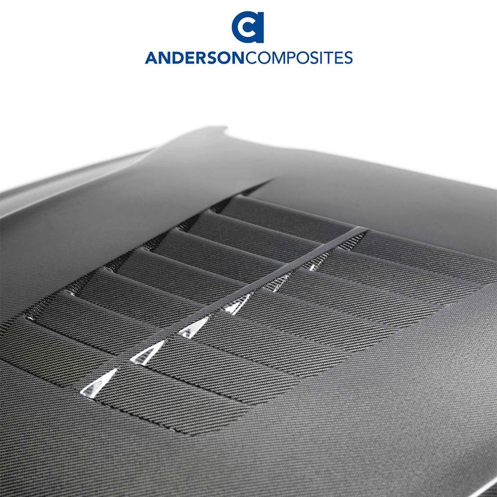 2018-2023年式フォード マスタング用 アンダーソン コンポジッツ GT５タイプ カーボンファイバー製両面ボンネット　Anderson Composites Type-GT5 Double Sided Carbon Fiber Hood For 2018-2023 Ford Mustang (消費税、送料込み)