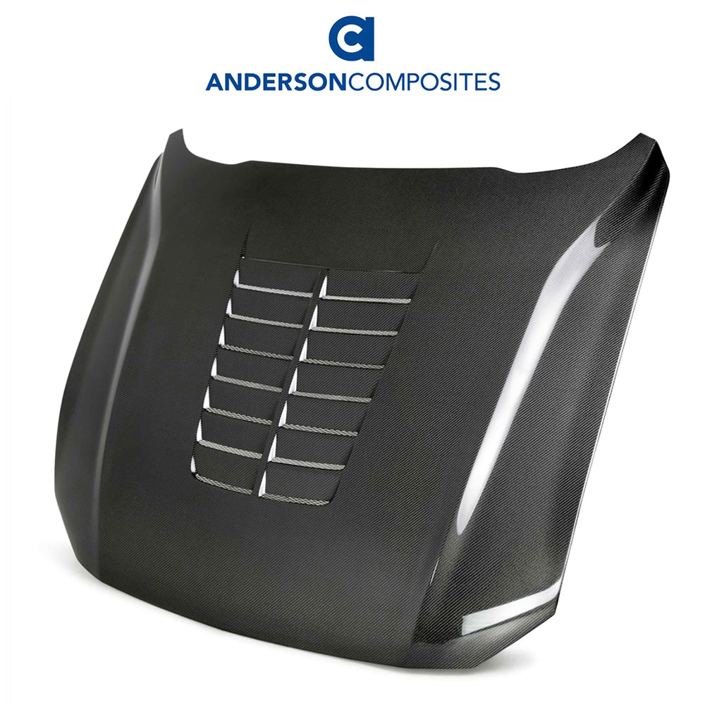 2018-2023年式フォード マスタング用 アンダーソン コンポジッツ GT５タイプ カーボンファイバー製両面ボンネット　Anderson Composites Type-GT5 Double Sided Carbon Fiber Hood For 2018-2023 Ford Mustang (消費税、送料込み)
