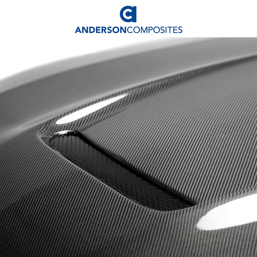 2018-2023年式フォード マスタング用 アンダーソン コンポジッツ GRタイプ カーボンファイバー製両面ボンネット　Anderson Composites Type-GR (GT350 Style) Double Sided Carbon Fiber Hood For 2018-2023 Ford Mustang (消費税、送料込み)