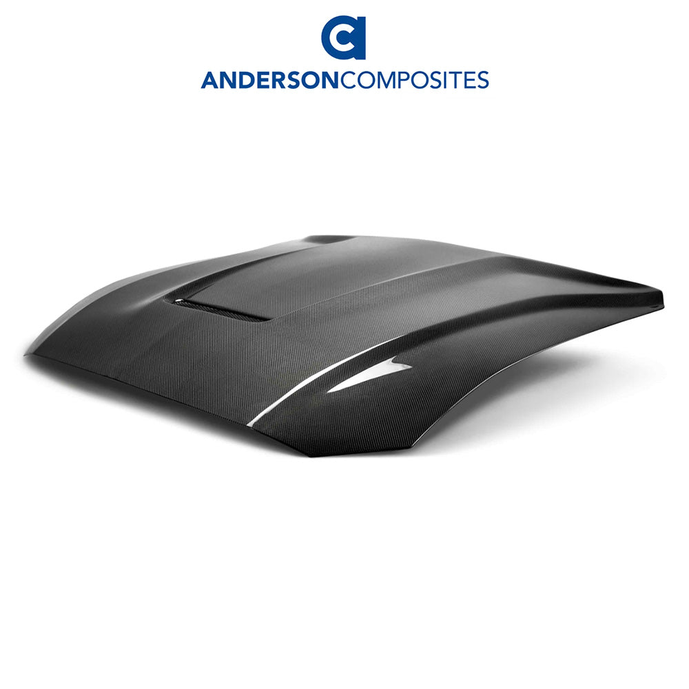 2018-2023年式フォード マスタング用 アンダーソン コンポジッツ GRタイプ カーボンファイバー製両面ボンネット　Anderson Composites Type-GR (GT350 Style) Double Sided Carbon Fiber Hood For 2018-2023 Ford Mustang (消費税、送料込み)