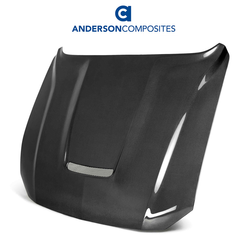 2018-2023年式フォード マスタング用 アンダーソン コンポジッツ GRタイプ カーボンファイバー製両面ボンネット　Anderson Composites Type-GR (GT350 Style) Double Sided Carbon Fiber Hood For 2018-2023 Ford Mustang (消費税、送料込み)
