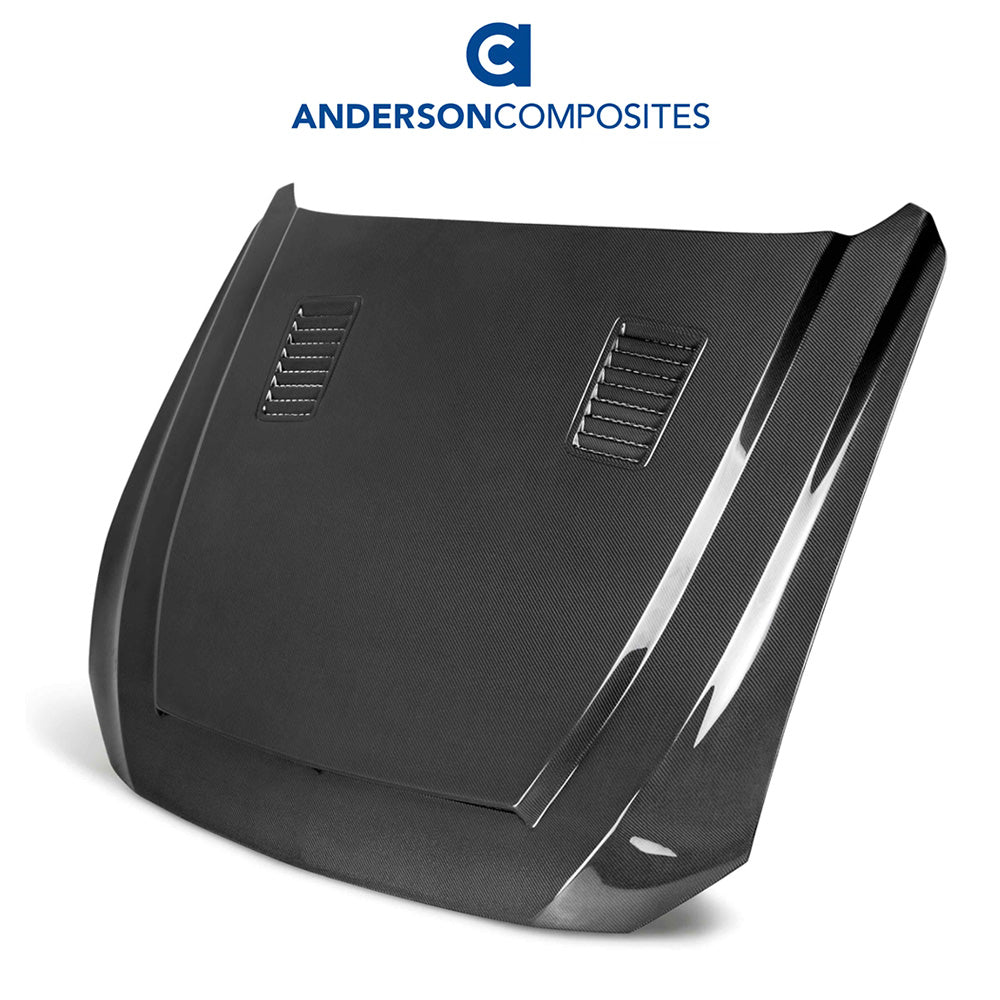 2018-2023年式フォード マスタング用 アンダーソン コンポジッツ SNタイプ カーボンファイバー製両面ボンネット　Anderson Composites Type-SN Double Sided Carbon Fiber Hood For 2018-2023 Ford Mustang (消費税、送料込み)