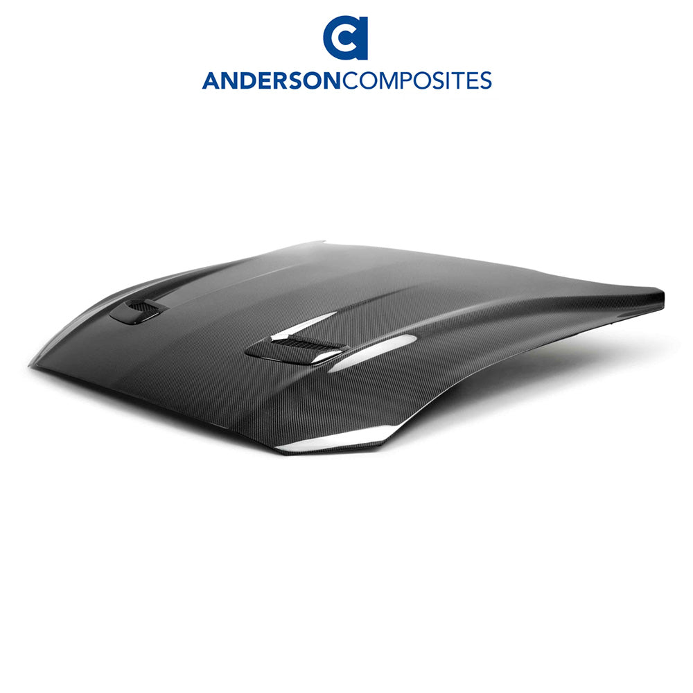 2018-2023年式フォード マスタング用 アンダーソン コンポジッツ 純正タイプ カーボンファイバー製両面ボンネット　Anderson Composites Type-OE Double Sided Carbon Fiber Hood For 2018-2023 Ford Mustang (消費税、送料込み)