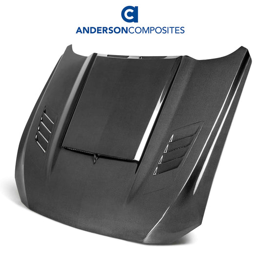 2018-2023年式フォード マスタング用 アンダーソン コンポジッツ ABタイプ カーボンファイバー製ラムエア両面ボンネット　Anderson Composites Type-AB Ram Air Double Sided Carbon Fiber Hood For 2018-2023 Ford Mustang (消費税、送料込み)