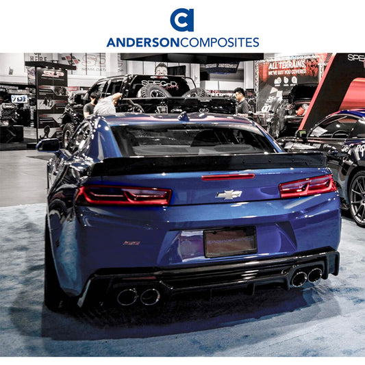 2016-2024年式シボレーカマロ用 アンダーソン コンポジッツ STタイプ カーボンファイバー製リアスポイラー　Anderson Composites Type-ST Carbon Fiber Rear Spoiler With Wicker Bill For 2016-2024 Chevrolet Camaro (Mounting Points SS Stanchion Spoiler Only) (消費税、送料込み)