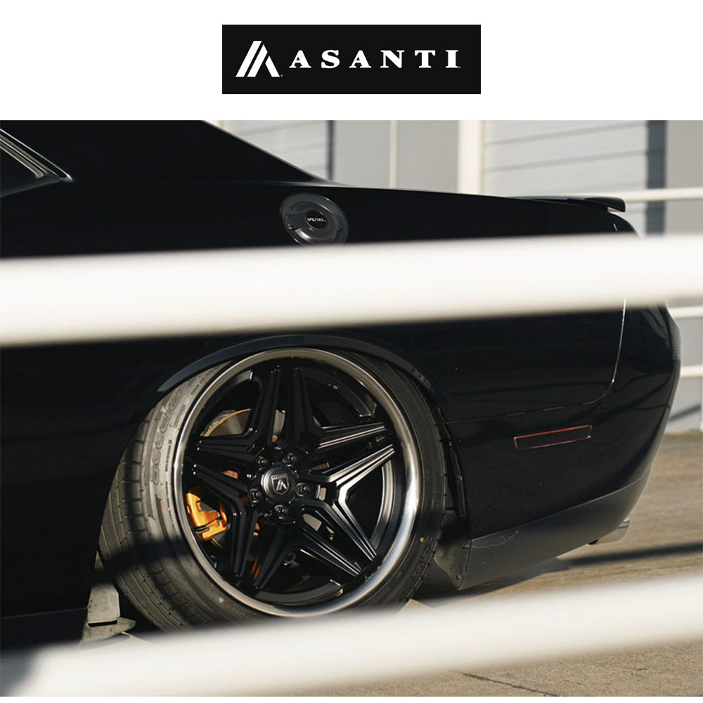 ダッジ チャレンジャー用 アサンティ デューク 20x9J ET 15 フロント、20x10.5J ET 18 リア サテン ブラック/ダブル ダーク ティント リップ アルミニウムホイール４本セット (消費税、送料込み)