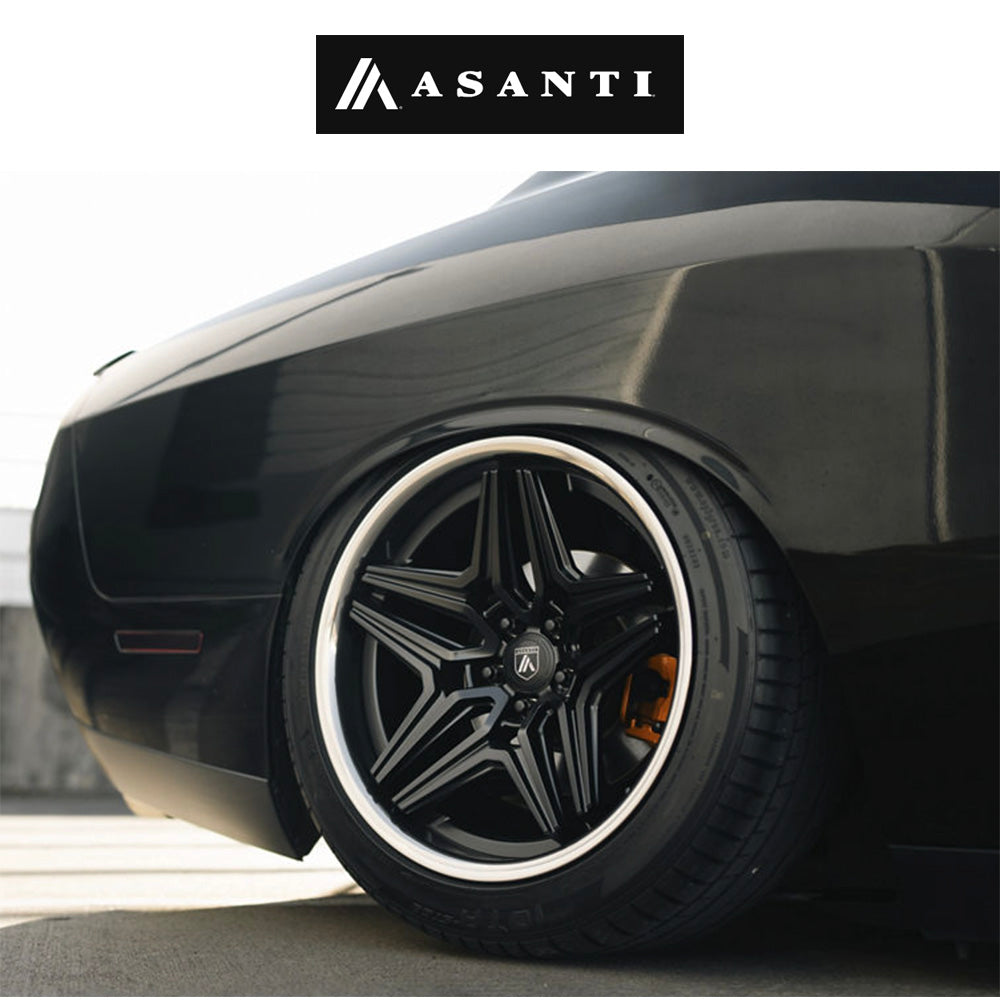 ダッジ チャレンジャー用 アサンティ デューク 20x9J ET 15 フロント、20x10.5J ET 18 リア サテン ブラック/ダブル ダーク ティント リップ アルミニウムホイール４本セット (消費税、送料込み)