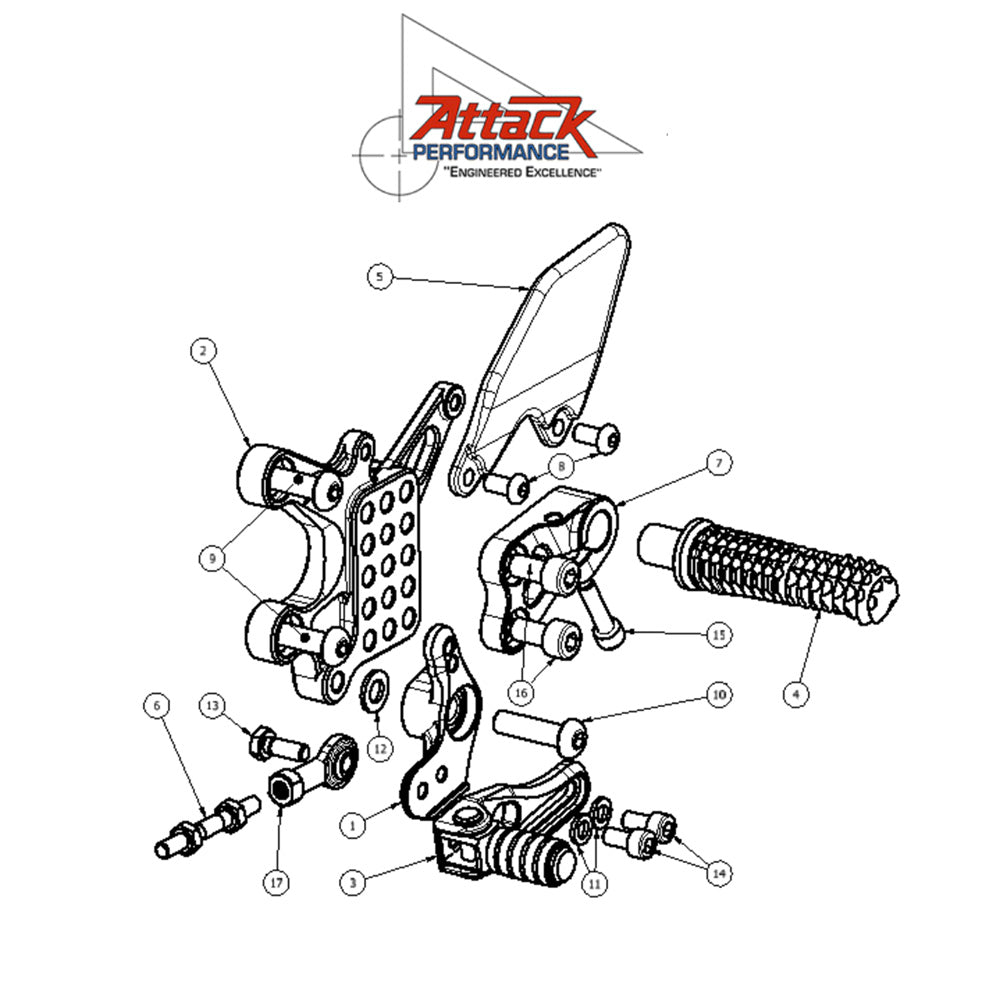 2017-2025年式 アプリリア ＲＳＶ４用 アタックパフォーマンス製リアセット(ブラック)　Attack Performance REAR SET KIT, APRILIA RSV4 17- , TUONO 17- , BLACK (消費税、送料込み)