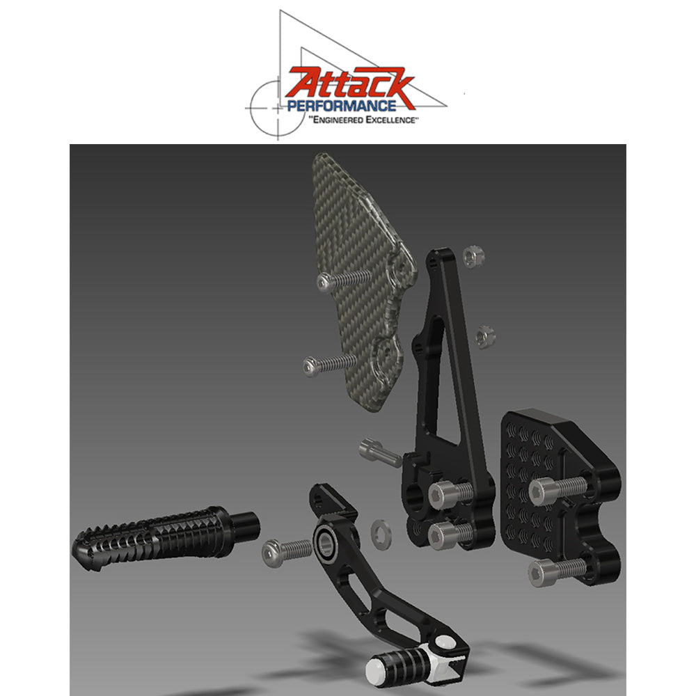2009-2016年式 スズキ ＧＳＸ－Ｒ１０００用 アタックパフォーマンス製リアセット (ブラック)　Attack Performance REAR SET KIT WITH SHIFT LEVER, GSXR1000 09-16, BLACK (消費税、送料込み)