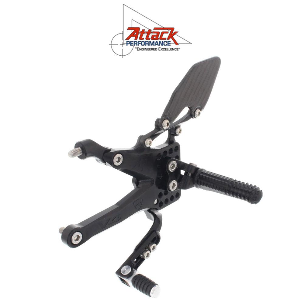 2018-2021年式 ドゥカティ パニガーレＶ４用 アタックパフォーマンス製リアセット(ブラック) REAR SET KIT, DUCATI V4, 2018 -, AERO HARD (消費税、送料込み)