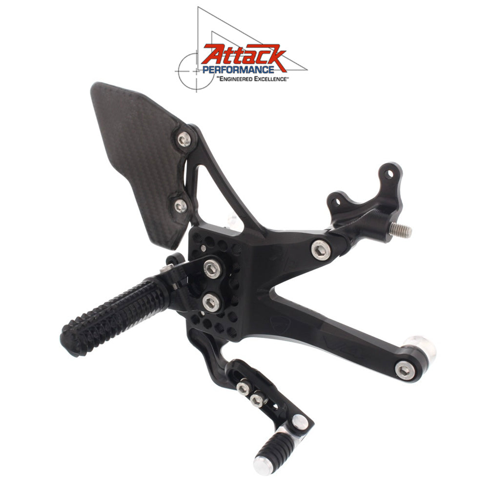 2018-2021年式 ドゥカティ パニガーレＶ４用 アタックパフォーマンス製リアセット(ブラック) REAR SET KIT, DUCATI V4, 2018 -, AERO HARD (消費税、送料込み)