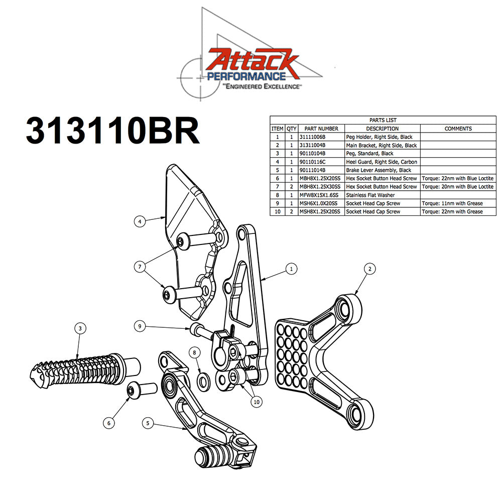 2013-2025年式 カワサキ Ｎｉｎｊａ ＺＸ－６Ｒ用 アタックパフォーマンス製リアセット(ブラック)　Attack Performance REAR SET KIT, ZX6R 05- , ZX6R-636 13- , AERO HARD (消費税、送料込み)