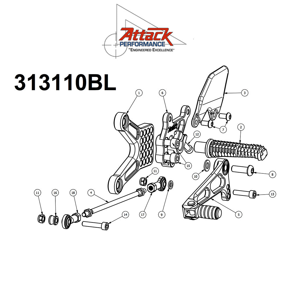 2013-2025年式 カワサキ Ｎｉｎｊａ ＺＸ－６Ｒ用 アタックパフォーマンス製リアセット(ブラック)　Attack Performance REAR SET KIT, ZX6R 05- , ZX6R-636 13- , AERO HARD (消費税、送料込み)